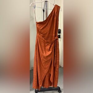 NWT Melloday Rust Orange Wrap Dress Small. 30 linen 70 viscose